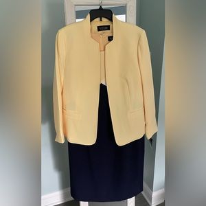 Never worn,sz14,Evan-Picone yellow, navy blue & white dress with matching jacket